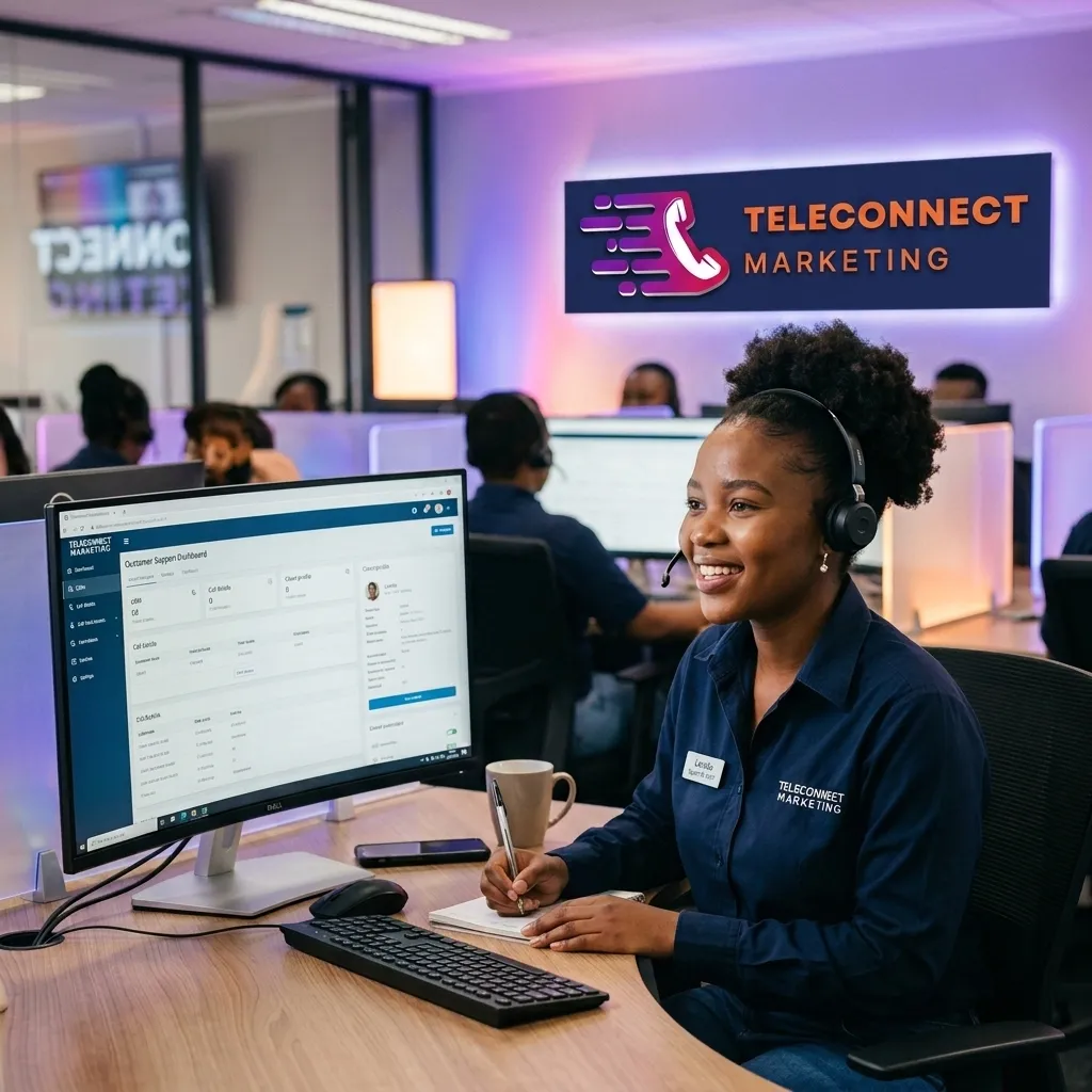 Friendly customer service agent assisting a client